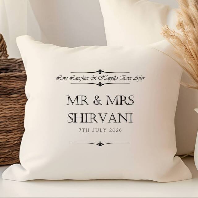 Aye Do Gifts Personalised Love Laughter Wedding Cushion in Cream - Size: 40 cm x 40 cm - image 1