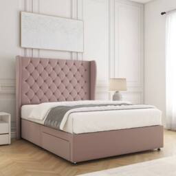"BSSPOKE Amelia Divan Bed Set Plush Velvet 2 Drawers 54"" Headboard & Mattress in Pink - Size: Double" - thumbnail 3