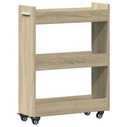 Berkfield Home Cabinet with Wheels Sonoma Oak 60x22x79 cm Engineered Wood in Brown - Size: 60 x 22 x 79 cm - thumbnail 2