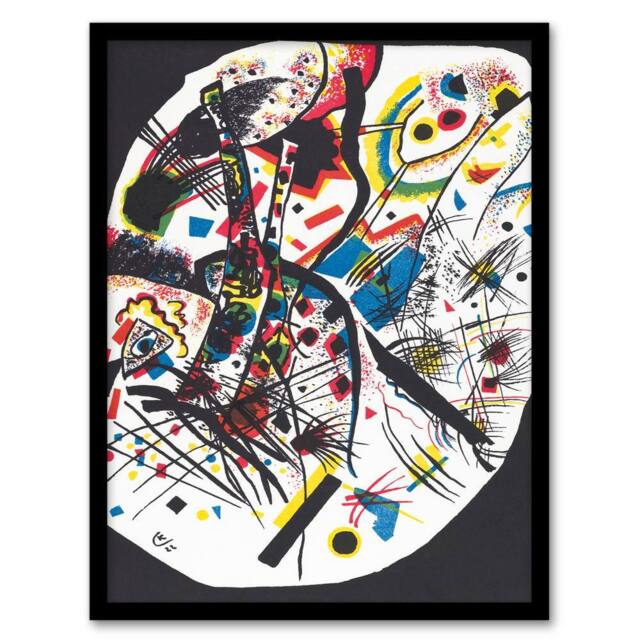 Artery8 Wassily Kandinsky Framed Wall Art Small Worlds III Abstract Painting in Black - Size: A4 - image 1