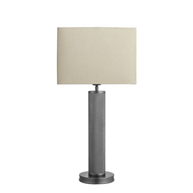 Industville Knurled Pillar Table Lamp - Pewter - Cotton Round Rectangle Shade in Dark Grey - Size: Medium - image 1