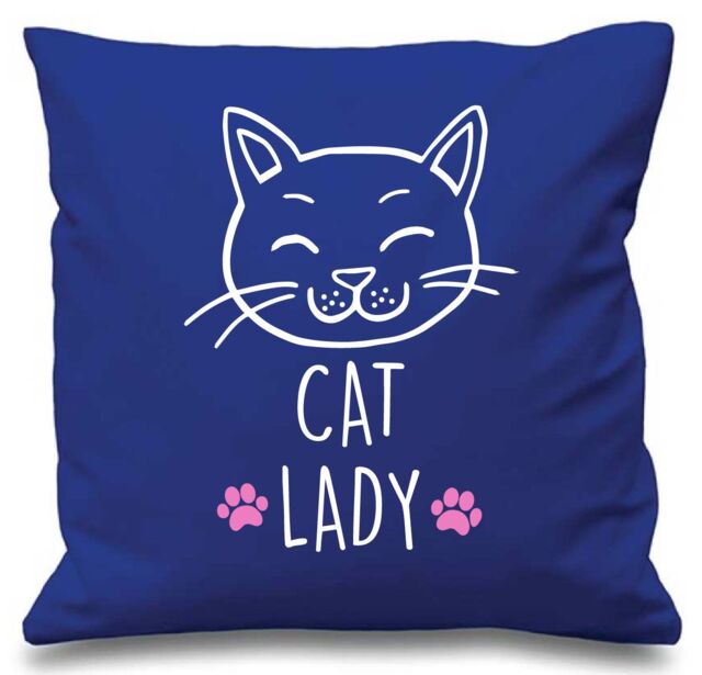 "60 SECOND MAKEOVER Blue Cushion Cover Cat Lady 16"" x 16"" Mum Friend Gift Decorative - Size: 40 cm x 40 cm"