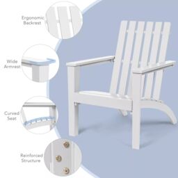 Costway Solid Acacia Wood Adirondack Chair Outdoor Patio Chair Lawn Chair in White - thumbnail 6