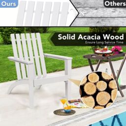 Costway Solid Acacia Wood Adirondack Chair Outdoor Patio Chair Lawn Chair in White - thumbnail 4