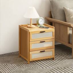 EONLION Wooden Rattan Side Table with Drawer, 42cm Width in Brown - Size: 100 cm - thumbnail 5