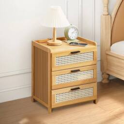 EONLION Wooden Rattan Side Table with Drawer, 42cm Width in Brown - Size: 100 cm - thumbnail 4