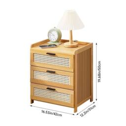 EONLION Wooden Rattan Side Table with Drawer, 42cm Width in Brown - Size: 100 cm - thumbnail 2