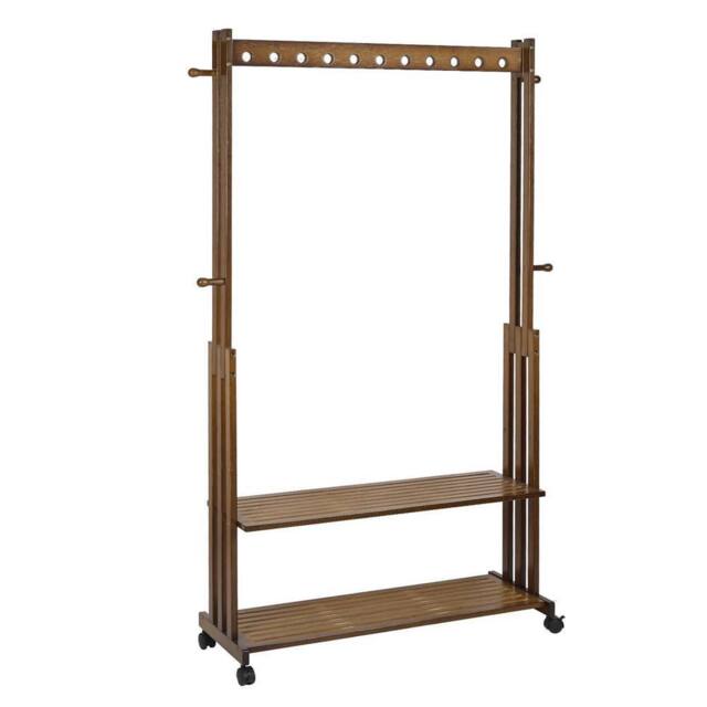 KORVIXA Bedroom Hallway Entryway Bamboo Hanging Rail in Brown - Size: 900mm - image 1