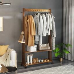 KORVIXA Bedroom Hallway Entryway Bamboo Hanging Rail in Brown - Size: 900mm - thumbnail 5