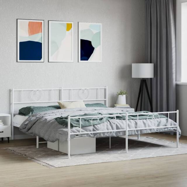 Berkfield Home Metal Bed Frame with Headboard & Footboard White 193x203 cm - image 1