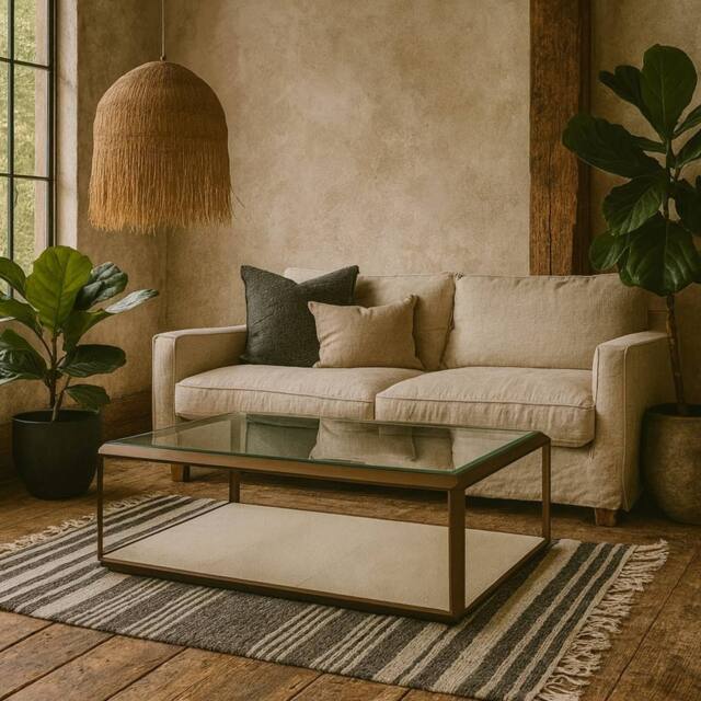 Wyld Haus Klain Brass & Ivory Shagreen Glass Top Coffee Table - image 1