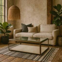 Wyld Haus Klain Brass & Ivory Shagreen Glass Top Coffee Table