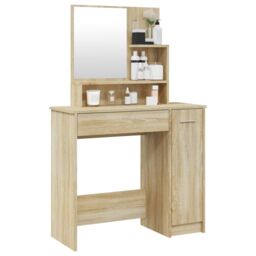 Berkfield Home Dressing Table with Mirror Sonoma Oak 86.5x35x136 cm in Brown - thumbnail 4