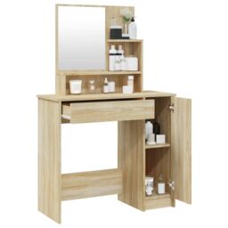 Berkfield Home Dressing Table with Mirror Sonoma Oak 86.5x35x136 cm in Brown - thumbnail 5