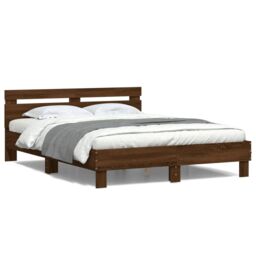 Berkfield Home Bed Frame with LED without Mattress Brown Oak 150x200 cm King Size - thumbnail 1
