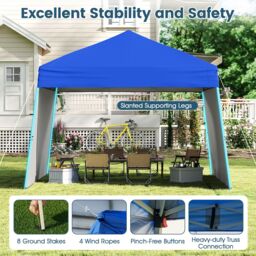 Costway 14 x 9.2 FT Outdoor Pop up Canopy Tent Easy Setup Sun Shelter in Blue - thumbnail 8