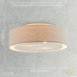Happy Homewares Modern Flush Linen Fabric Ceiling Light Fitting with Diffuser Plate in Grey - thumbnail 6