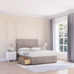 "Sloomy Kansas Divan Bed Base No Drawers & 26"" Struts Headboard in Stone - Size: Small Double" - thumbnail 1