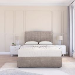 "Sloomy Kansas Divan Bed Base No Drawers & 26"" Struts Headboard in Stone - Size: Small Double" - thumbnail 2
