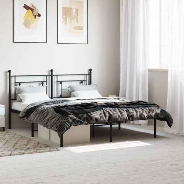 Berkfield Home Metal Bed Frame with Headboard Black 160x200 cm - image 1