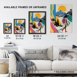 "Artery8 Hiker Bright Sun Mountains Abstract Colourful Framed Art Print - Size: W12"" x H16""" - thumbnail 3
