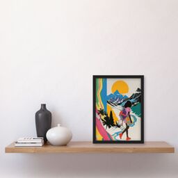 "Artery8 Hiker Bright Sun Mountains Abstract Colourful Framed Art Print - Size: W12"" x H16""" - thumbnail 4