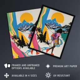 "Artery8 Hiker Bright Sun Mountains Abstract Colourful Framed Art Print - Size: W12"" x H16""" - thumbnail 2