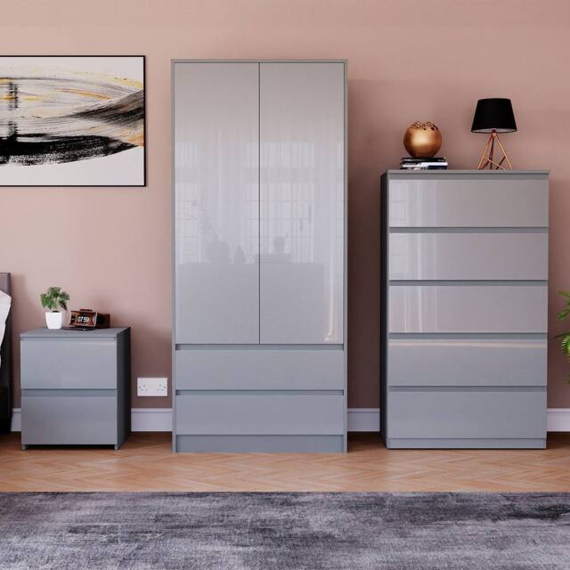 HD Designs Vida Designs Glinton 3 Piece Bedroom Set (2 Drawer Bedside Chest, 5 in Grey - image 1