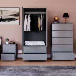 HD Designs Vida Designs Glinton 3 Piece Bedroom Set (2 Drawer Bedside Chest, 5 in Grey - thumbnail 3