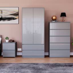 HD Designs Vida Designs Glinton 3 Piece Bedroom Set (2 Drawer Bedside Chest, 5 in Grey