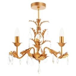 Happy Homewares French Inspired Satin Gold Chandelier Style Light with Crystal Drops