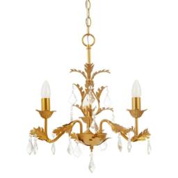 Happy Homewares French Inspired Satin Gold Chandelier Style Light with Crystal Drops - thumbnail 4