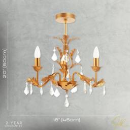 Happy Homewares French Inspired Satin Gold Chandelier Style Light with Crystal Drops - thumbnail 7