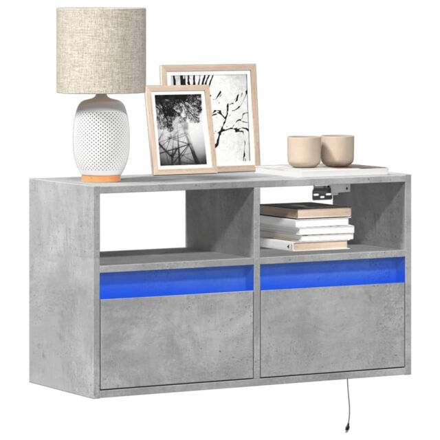 Berkfield Home TV Wall Cabinet with LED Lights Concrete Grey 80x31x45 cm - Size: 80 x 31 x 45 cm - image 1
