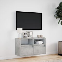 Berkfield Home TV Wall Cabinet with LED Lights Concrete Grey 80x31x45 cm - Size: 80 x 31 x 45 cm - thumbnail 4