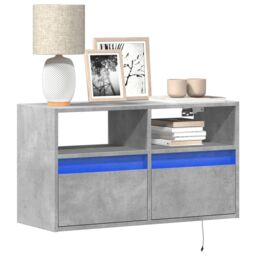 Berkfield Home TV Wall Cabinet with LED Lights Concrete Grey 80x31x45 cm - Size: 80 x 31 x 45 cm - thumbnail 1