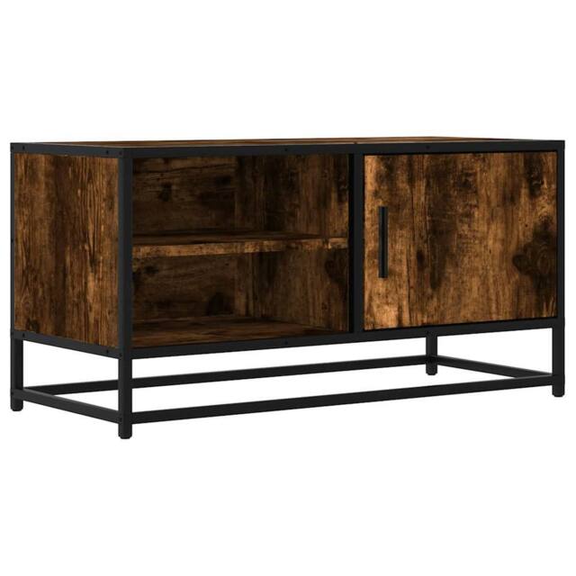 Berkfield Home TV Cabinet Smoked Oak 80x34.5x40 cm Engineered Wood & Metal in Brown - image 1