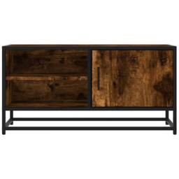 Berkfield Home TV Cabinet Smoked Oak 80x34.5x40 cm Engineered Wood & Metal in Brown - thumbnail 4