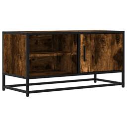 Berkfield Home TV Cabinet Smoked Oak 80x34.5x40 cm Engineered Wood & Metal in Brown - thumbnail 1