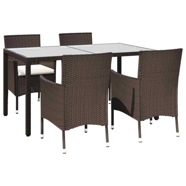 Berkfield Home 5 Piece Garden Dining Set with Cushions Brown Poly Rattan - image 1