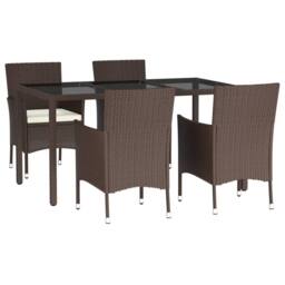 Berkfield Home 5 Piece Garden Dining Set with Cushions Brown Poly Rattan - thumbnail 3