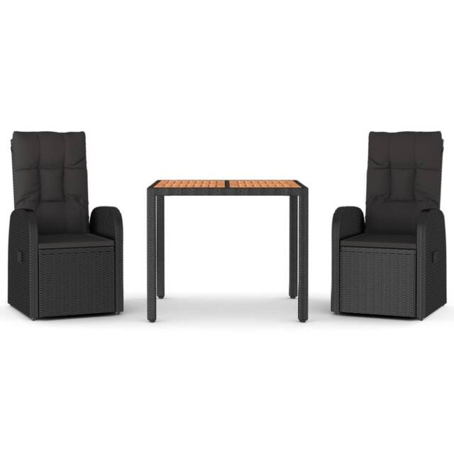 Berkfield Home 3 Piece Garden Dining Set Black Poly Rattan&Solid Wood Acacia - image 1
