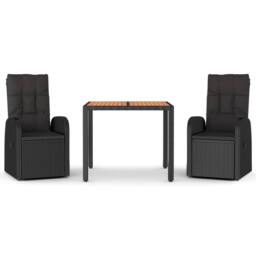 Berkfield Home 3 Piece Garden Dining Set Black Poly Rattan&Solid Wood Acacia - thumbnail 1