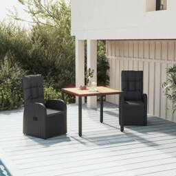 Berkfield Home 3 Piece Garden Dining Set Black Poly Rattan&Solid Wood Acacia - thumbnail 2
