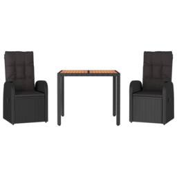 Berkfield Home 3 Piece Garden Dining Set Black Poly Rattan&Solid Wood Acacia - thumbnail 3
