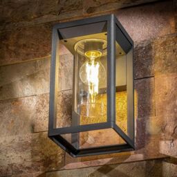 CGC Lighting 'Maddison' Anthracite Grey E27 Outdoor Wall Light Lantern Clear Diffuser IP54 - thumbnail 2