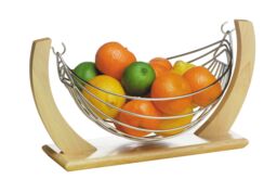 Orsina Quirky Rubberwood Fruit Hammock, Functional Design Wooden Fruit Hammock, Wooden Frame Fruit Hammock in Natural