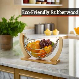Orsina Quirky Rubberwood Fruit Hammock, Functional Design Wooden Fruit Hammock, Wooden Frame Fruit Hammock in Natural - thumbnail 2
