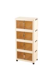 Living and Home Foldable 3/4-Tier Rolling Plastic Storage Cabinet with Magnetic Doors in Cream - Size: Large - thumbnail 1
