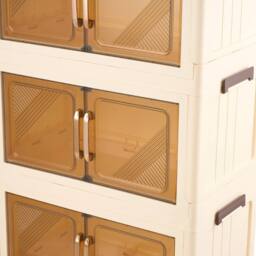 Living and Home Foldable 3/4-Tier Rolling Plastic Storage Cabinet with Magnetic Doors in Cream - Size: Large - thumbnail 4